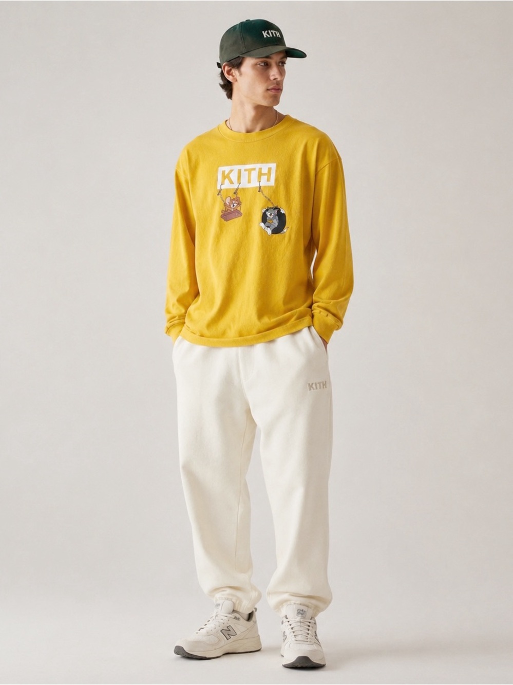 KITH x Tom & Jerry Yellow Cotton Crewneck Long Sleeve Tee MEDIUM Streetwear Y2K
